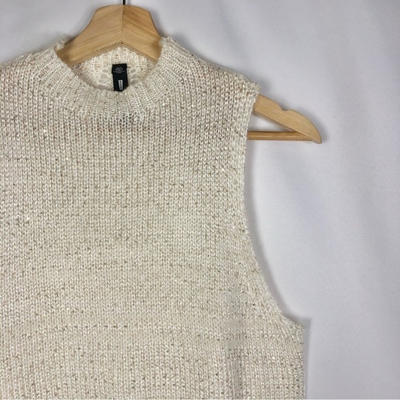 Lord & Taylor Design Lab White Metallic Sleeveless Sweater M - Picture 3 of 5